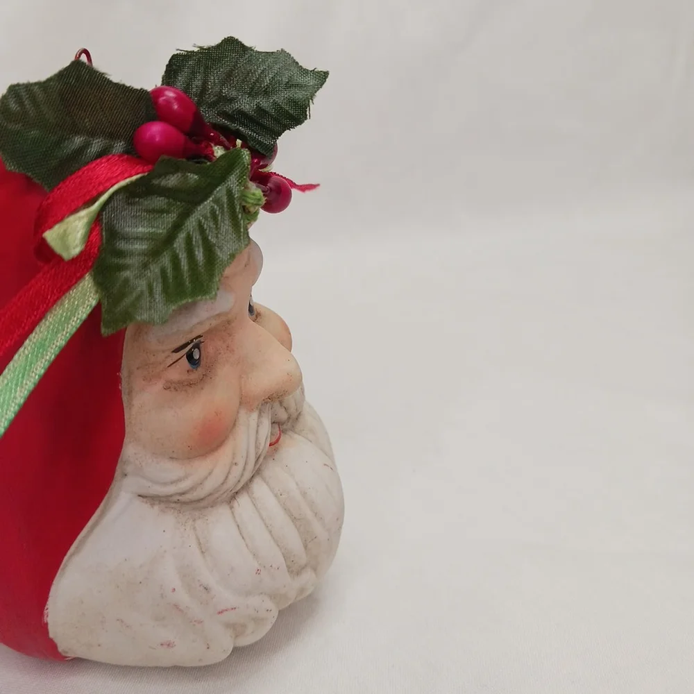 Vintage Ceramic Santa Head Bell Christmas Ornament Figurine